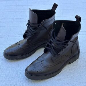 Women's 39 NOVACAS Vegan Leather Dark Brown Wingtip Lace Up Boots